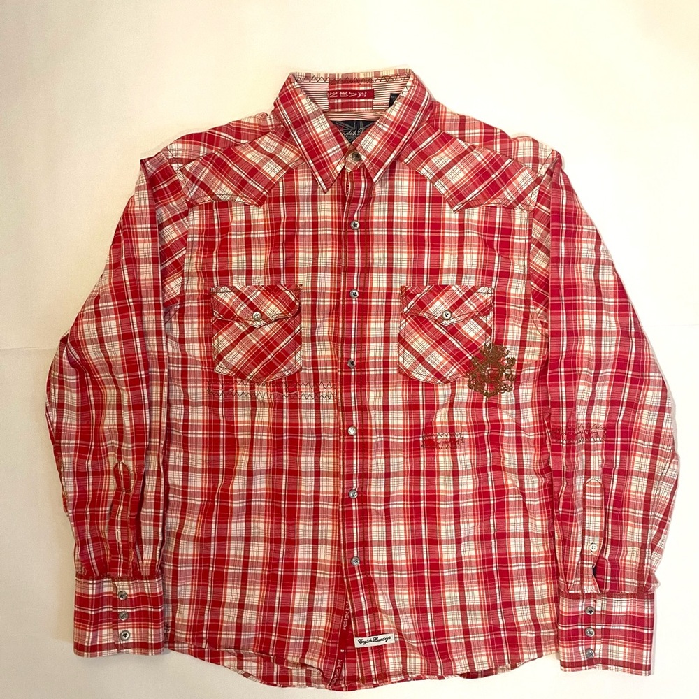 English Laundry Red and White Casual Button Down Shirt